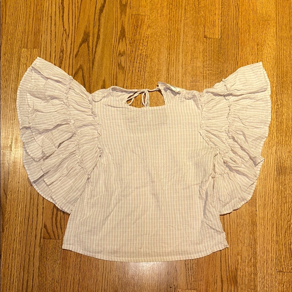 Chelsea & Theodore Cream Flutter Sleeve Blouse with Tie Front